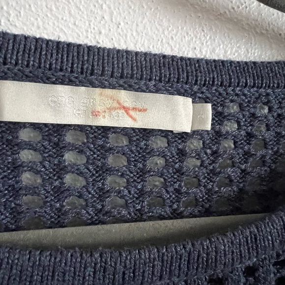 One Grey Day Los Angeles Blue Puff Open Knit Sleeve Sweater, size small - Picture 6 of 6